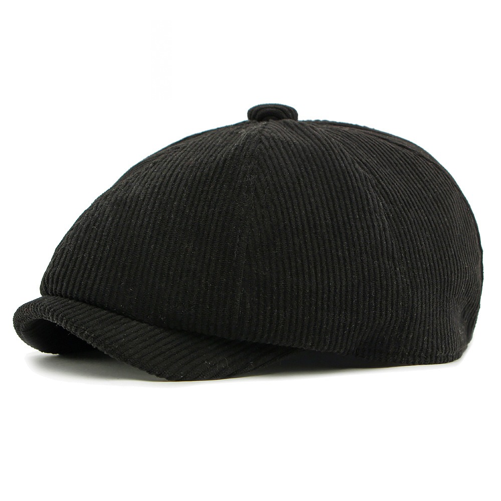 Camden — Casquette gavroche en velours côtelé — Noir