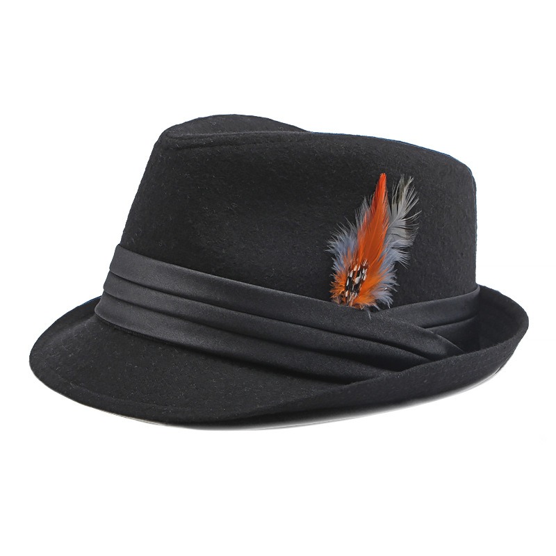 Noche — chapeau jazz noir — Noir, plume jaune