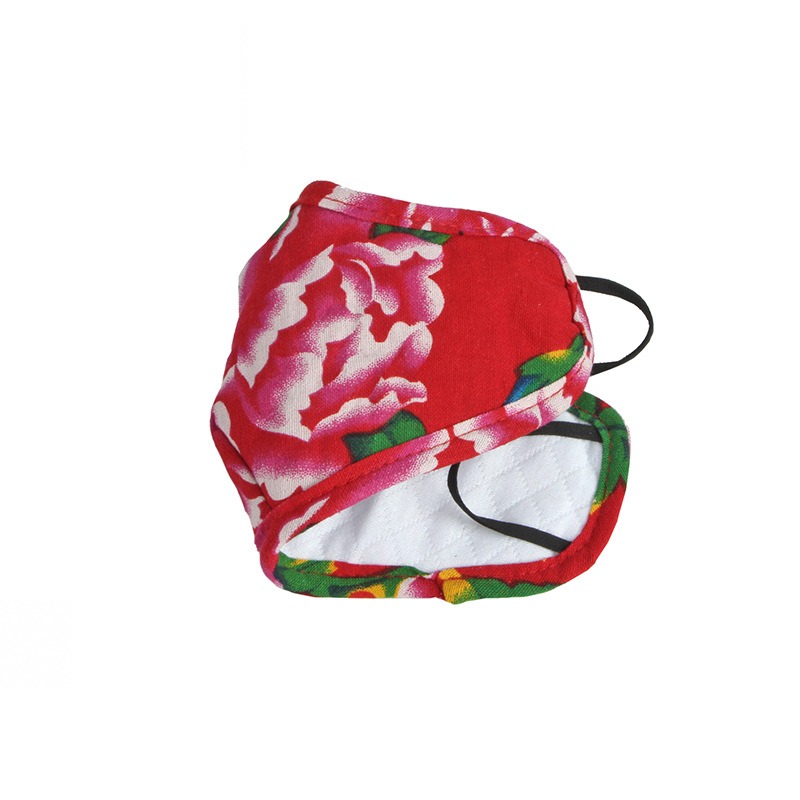 Taïga — chapeau d'hiver à oreillettes — Masque à motif floral rouge