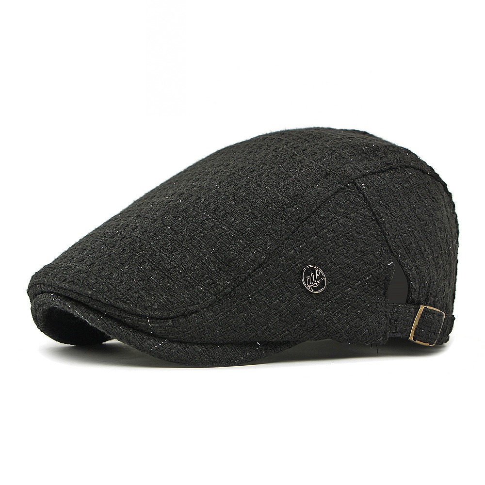Lucienne — béret à visière courte — Noir, taille réglable