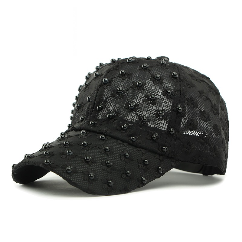 Magnolia — casquette à fleurs et perles — Noir